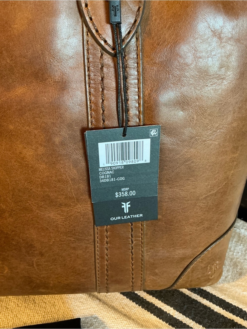 NWT Frye Melissa Leather Shopper Tote Shoulder Bag Cognac Brown Retail  $358 - Picture 5 of 13